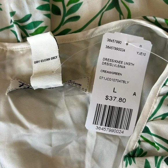Forever 21 Cream & Green Knee Length Sleeveless Ruffle Dress L - Picture 6 of 7